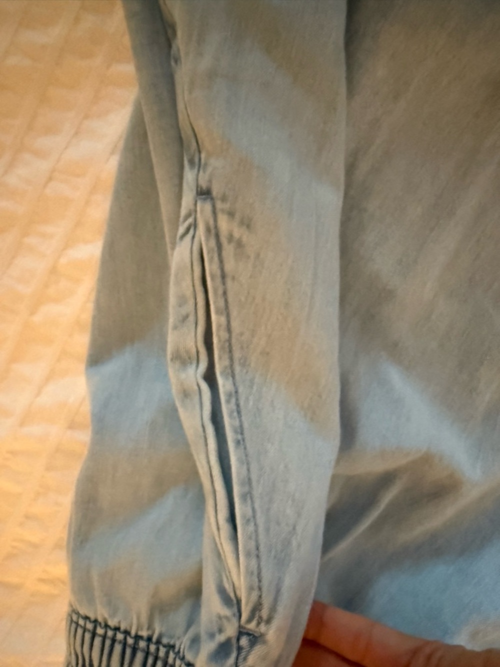 Light Blue Denim Midi Skirt - Elastic Waist - Picture 3 of 6